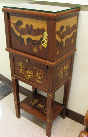 Appraisal: TWO MARQUETRY INLAID SIDE CABINETS ON STANDS each with single