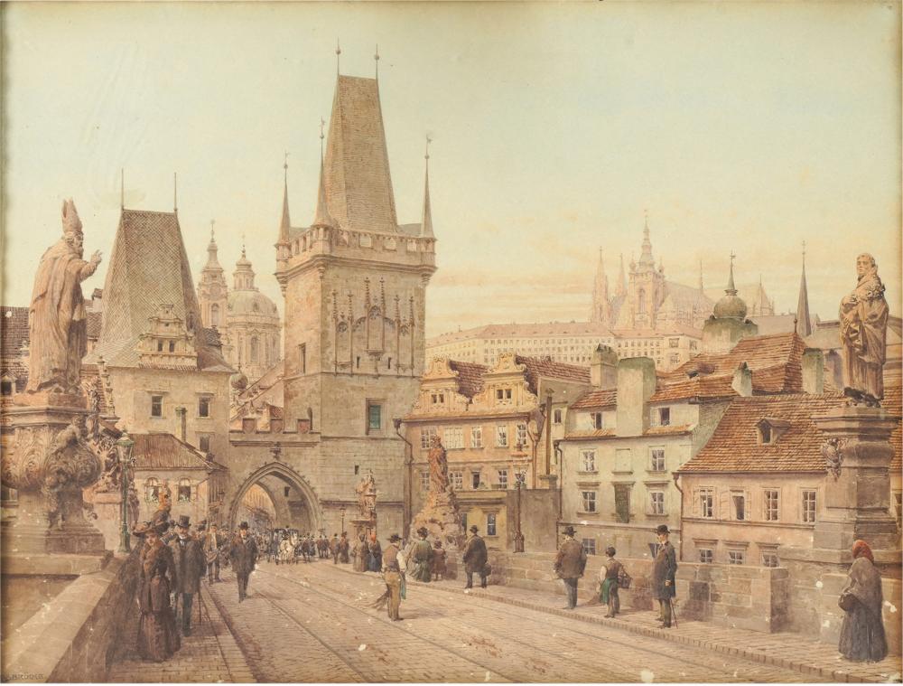 Appraisal: CONTINENTAL SCHOOL PRAGUE STREET SCENEwatercolor signed Karlsbrucke lower left depicting