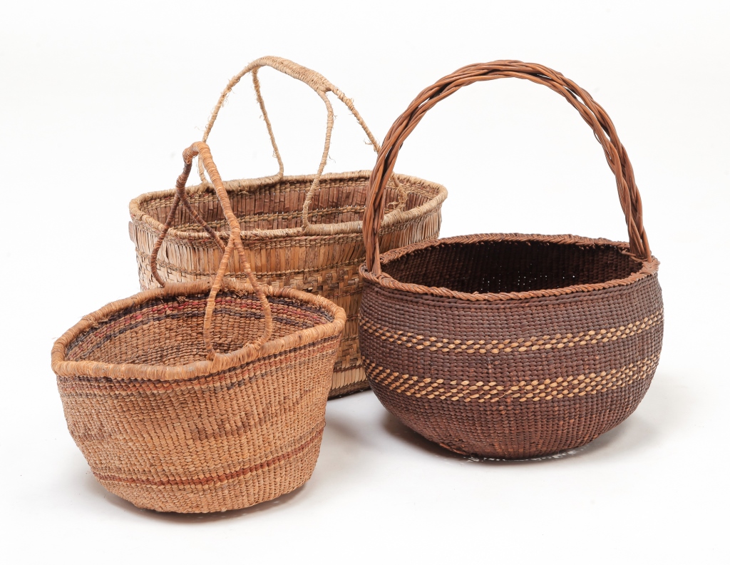 Appraisal: THREE NATIVE AMERICAN BASKETS First half th century At least