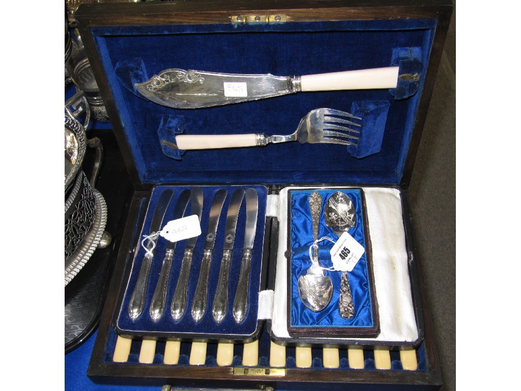 Appraisal: Lot comprising cased fish cutlery set butter knives and a