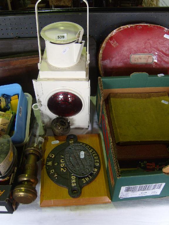 Appraisal: Railway lamp with red bullseye panel ton GWR railway wagon