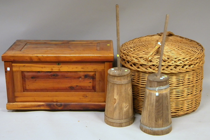 Appraisal: Four Miscellaneous Items a pair of wooden barrel churns a