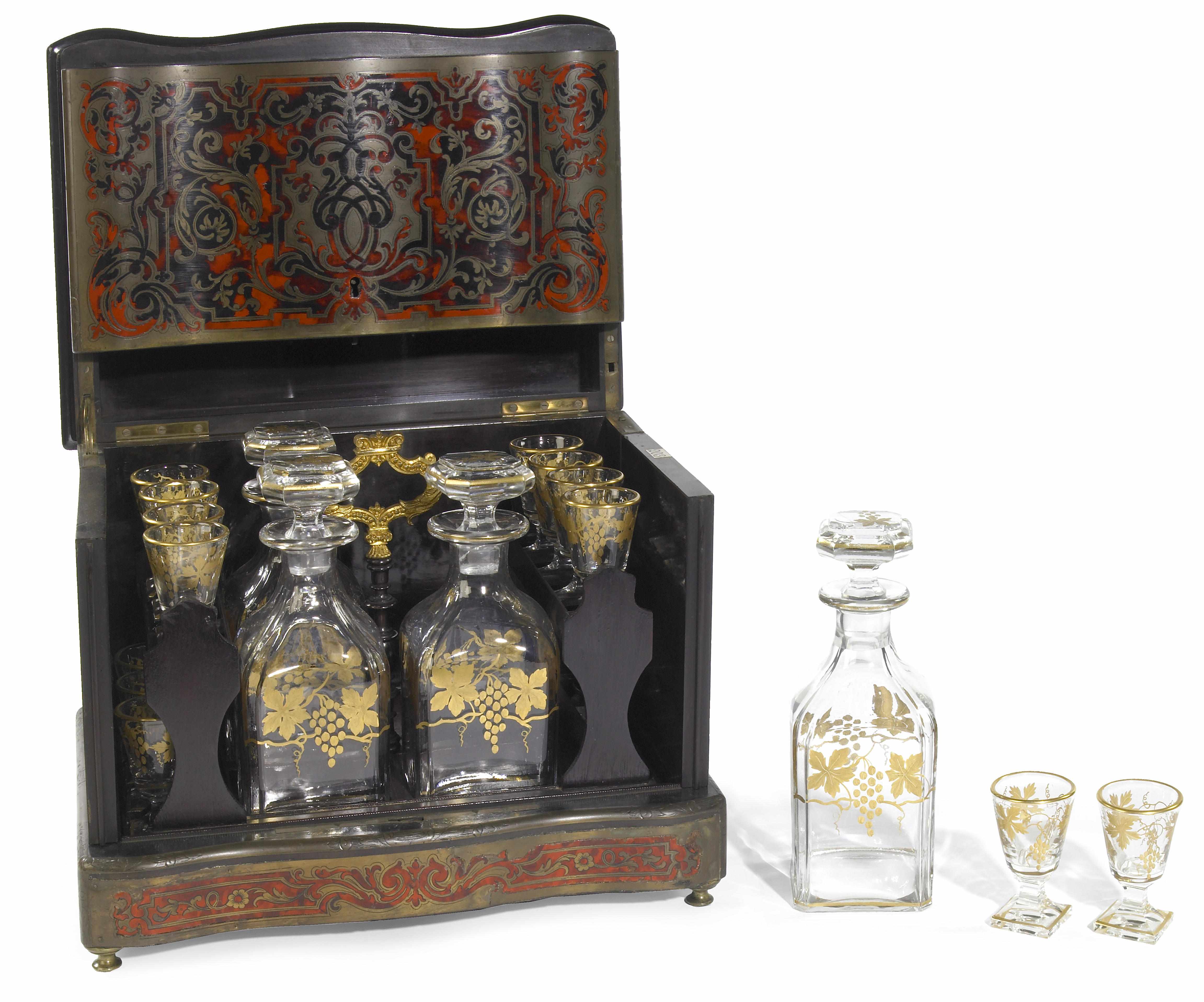 Appraisal: A Napoleon III cut brass and tortoiseshell and ebonized liqueur