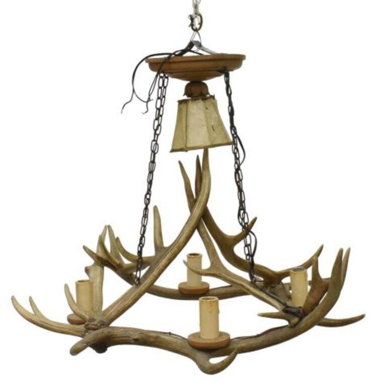 Appraisal: Rustic five-light chandelier mid th c frame fashioned from eight