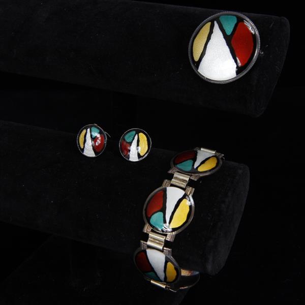 Appraisal: Andresen Scheinpflug Norwegian modernist pc Sterling Silver Multicolor Enamel Bracelet