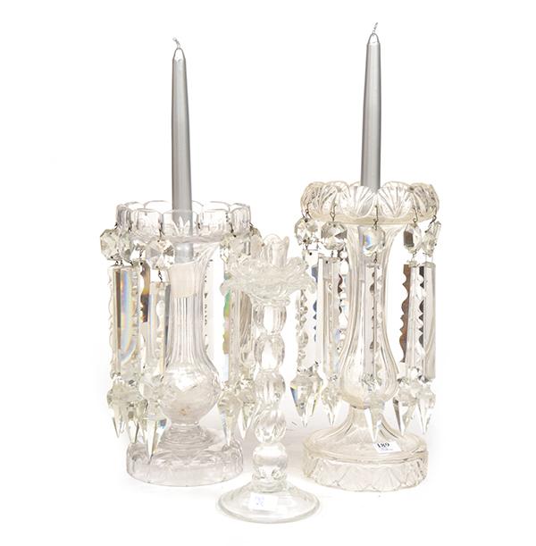 Appraisal: A PAIR OF CRYSTAL LUSTRE VASES ONE LUSTRE MISSING AND