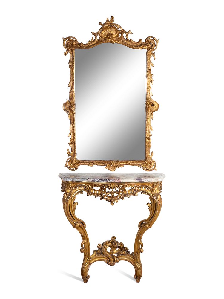 Appraisal: A Louis XV Style Giltwood Console and Similar Mirror Height