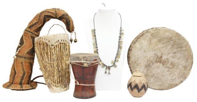 Appraisal: lot of Ethnographic items including hide-head drums two made-for-sale African