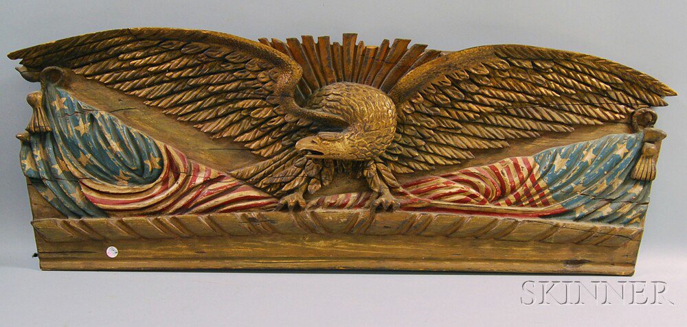 Appraisal: Eagle-carved and Painted Sternboard America late th century oblong panel