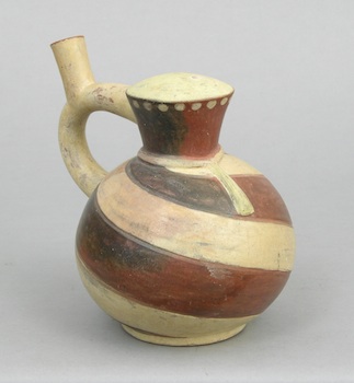 Appraisal: A Terracotta Polychrome Jug Red earthenware stirrup jug with handle