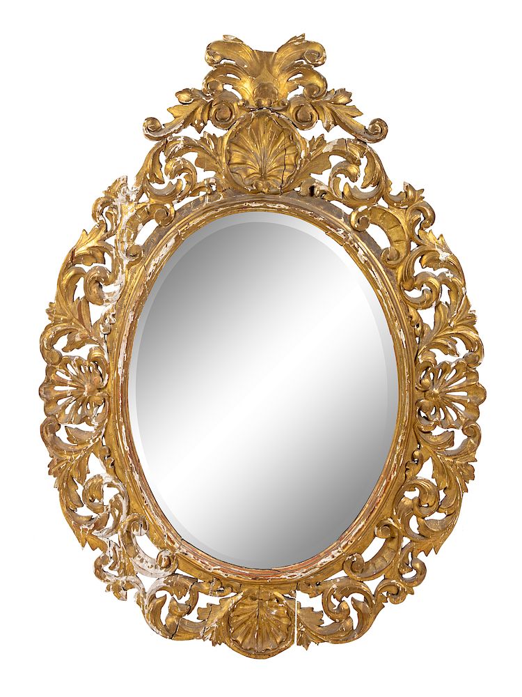 Appraisal: An Italian Baroque Style Giltwood Mirror An Italian Baroque Style