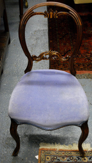 Appraisal: A set of six Victorian walnut framed over-stuffed salon chairs