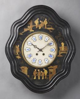 Appraisal: Unusual French Ebonized Chinoisserie Wall Clock c Unusual French Ebonized