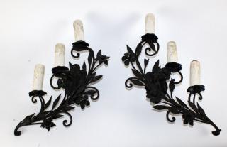 Appraisal: Pair of arm floral candles sconces Pair of arm floral