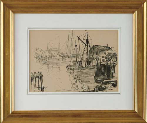 Appraisal: EMILE ALBERT GRUPPE American - HARBOR SKETCH Fine pencil drawing