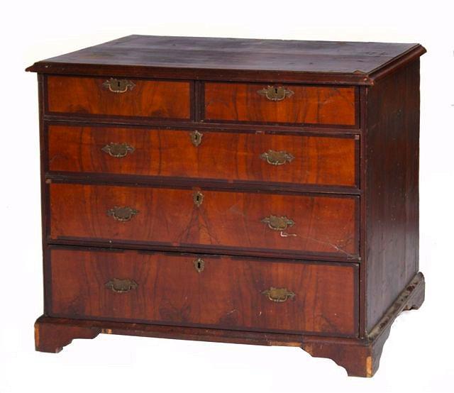 Appraisal: AN TH CENTURY WALNUT STRAIGHT FRONT CHEST of two short