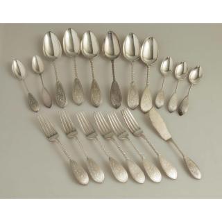 Appraisal: Shreve Silver Flatware Pieces Twist Handle Eighteen Shreve silver flatware