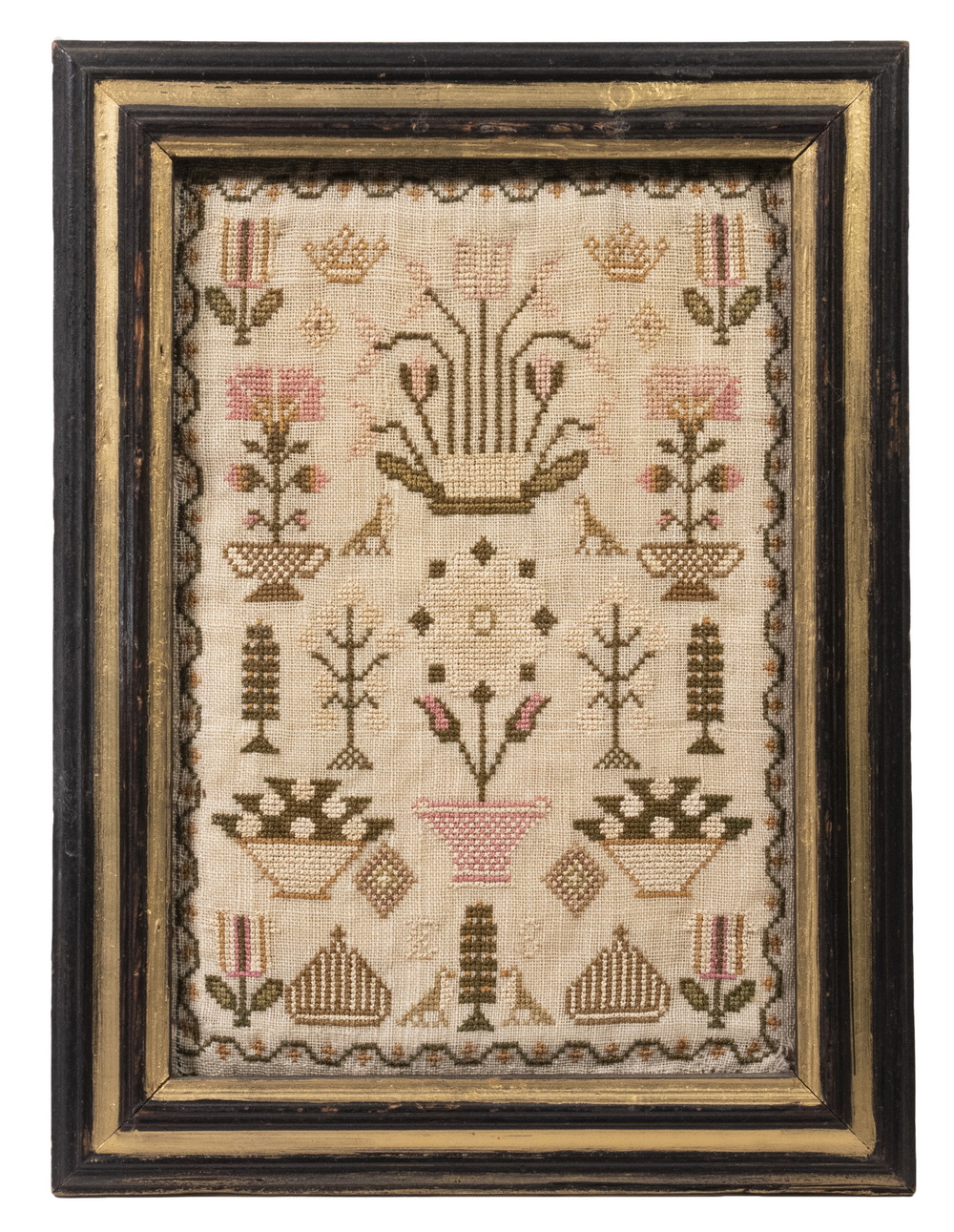 Appraisal: TH C AMERICAN MINIATURE SAMPLER Wool on Linen filled with