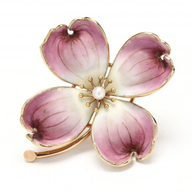 Appraisal: Gold and Enamel Dogwood Brooch The gold pansy brooch with