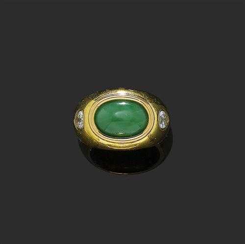 Appraisal: JADEITE AND DIAMOND RING P CLARD Yellow gold Casual-elegant band