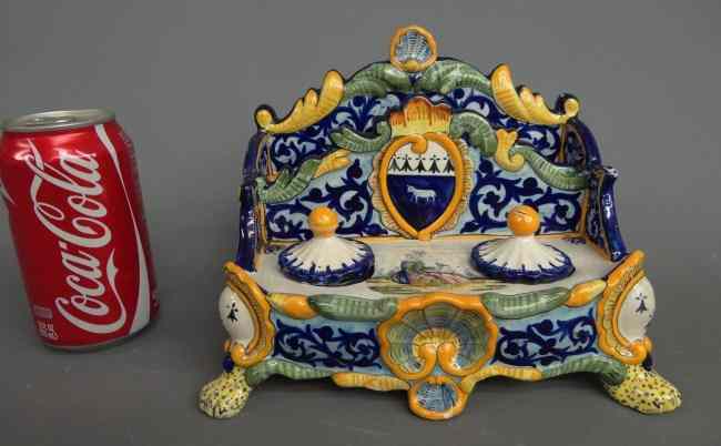 Appraisal: Quimper ink well Majolica design By Henriot '' x ''