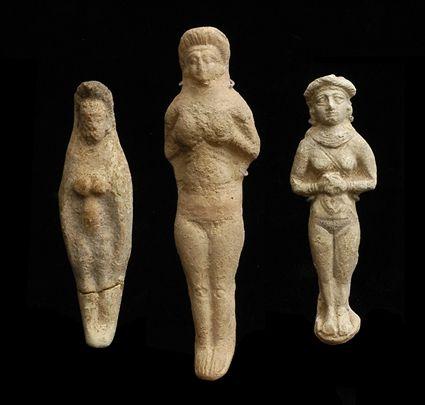 Appraisal: THREE NEO-BABYLONIAN FERTILITY FIGURES The female figures with hands cupping