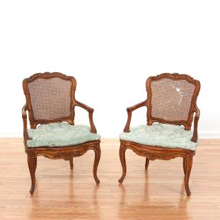 Appraisal: Pair signed Louis XV beechwood fauteuils Pair signed Louis XV