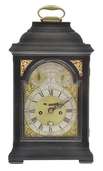 Appraisal: A FINE QUALITY GEORGE II EBONISED 'BELL TOP' BRACKET CLOCK