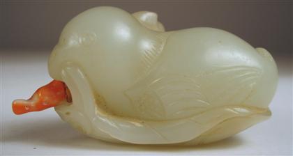 Appraisal: Chinese white jade bird-form snuff bottle The horizontally-aligned bottle carved