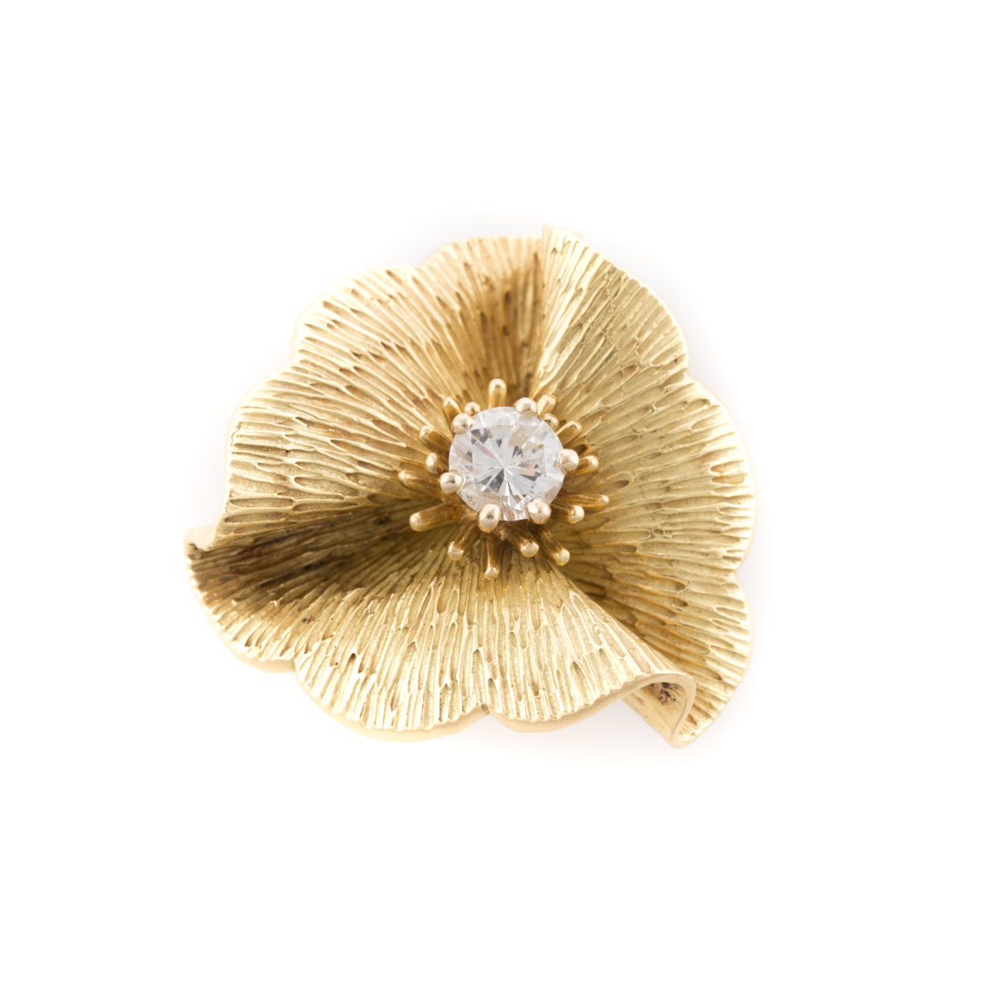 Appraisal: A K Flower Brooch with ct Diamond K yellow gold