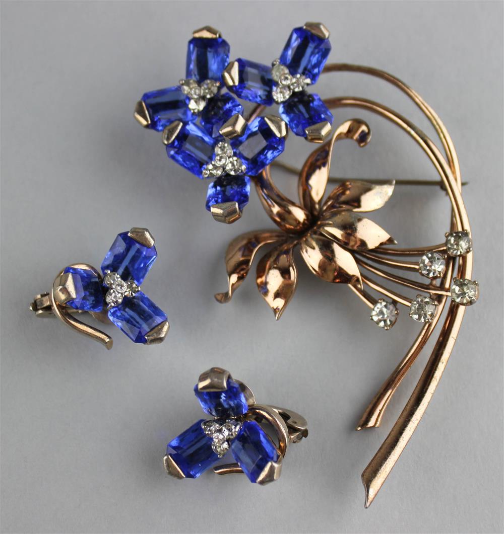 Appraisal: PENNINO STERLING FLOWER PIN WITH BLUE AND COLORLESS RHINESTONES WITH