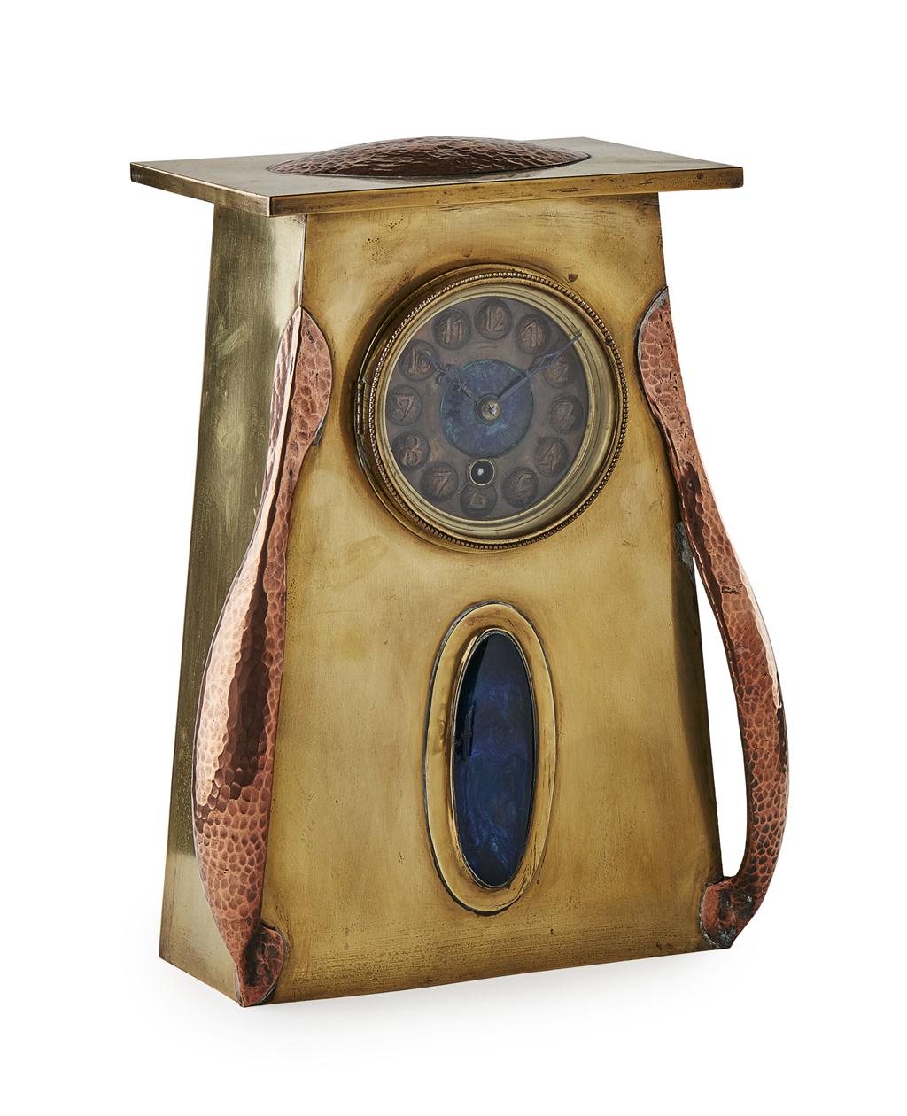 Appraisal: ARTS CRAFTS BRASS COPPER AND ENAMEL MANTEL CLOCK CIRCA with