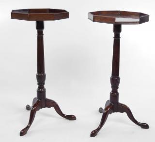 Appraisal: Pair George III Mahogany Torcheres ca Each octagonal galleried top