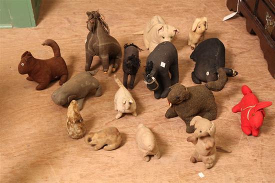 Appraisal: FIFTEEN CLOTH ANIMALS Horses dogs bunnies elephant cats to h