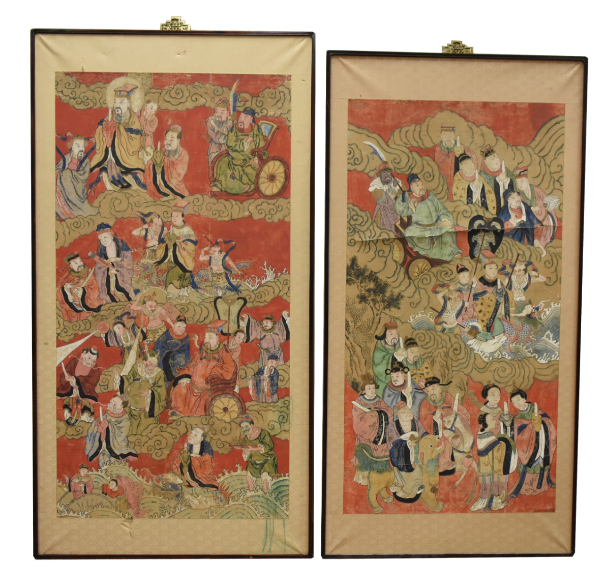 Appraisal: PAIR OF LARGE PAINTINGS OF HEAVENLY FIGURES QING D A