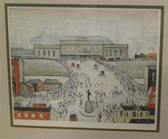 Appraisal: Laurence Stephen Lowry - collotype Station Approach signed in pencil