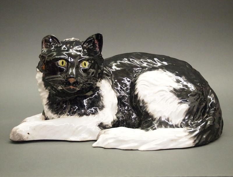 Appraisal: German porcelain cat A circa German porcelain cat Realistically modeled