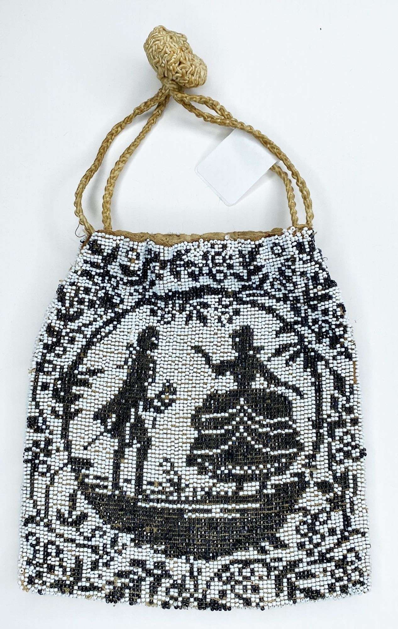 Appraisal: Art Deco Micro Beaded Courting Couple Hand Bag long wide