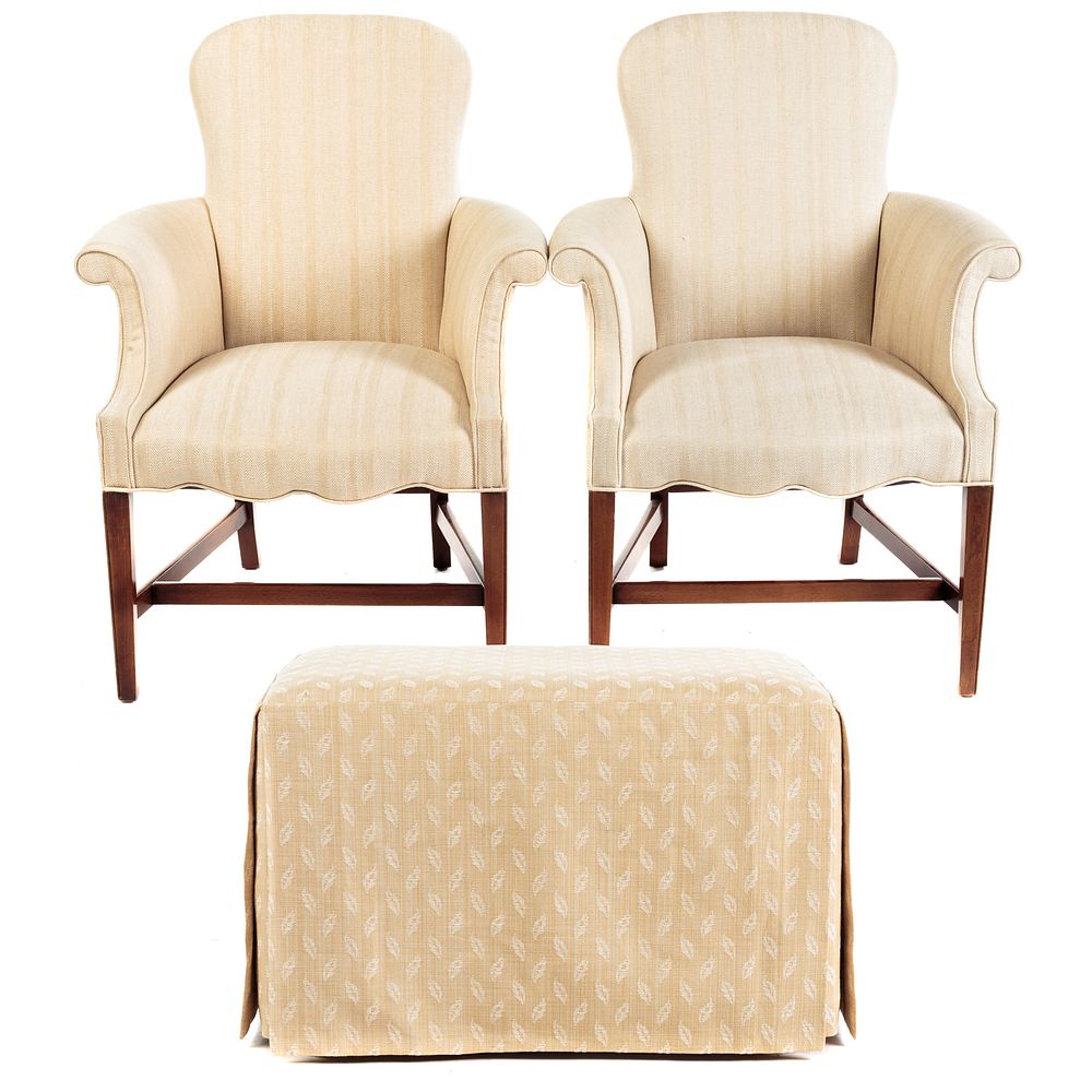 Appraisal: Pair of Federal Style Mahogany Uph Arm Chairs in H