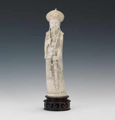 Appraisal: A Carved Ivory Emperor with Sword Well carved ivory figure