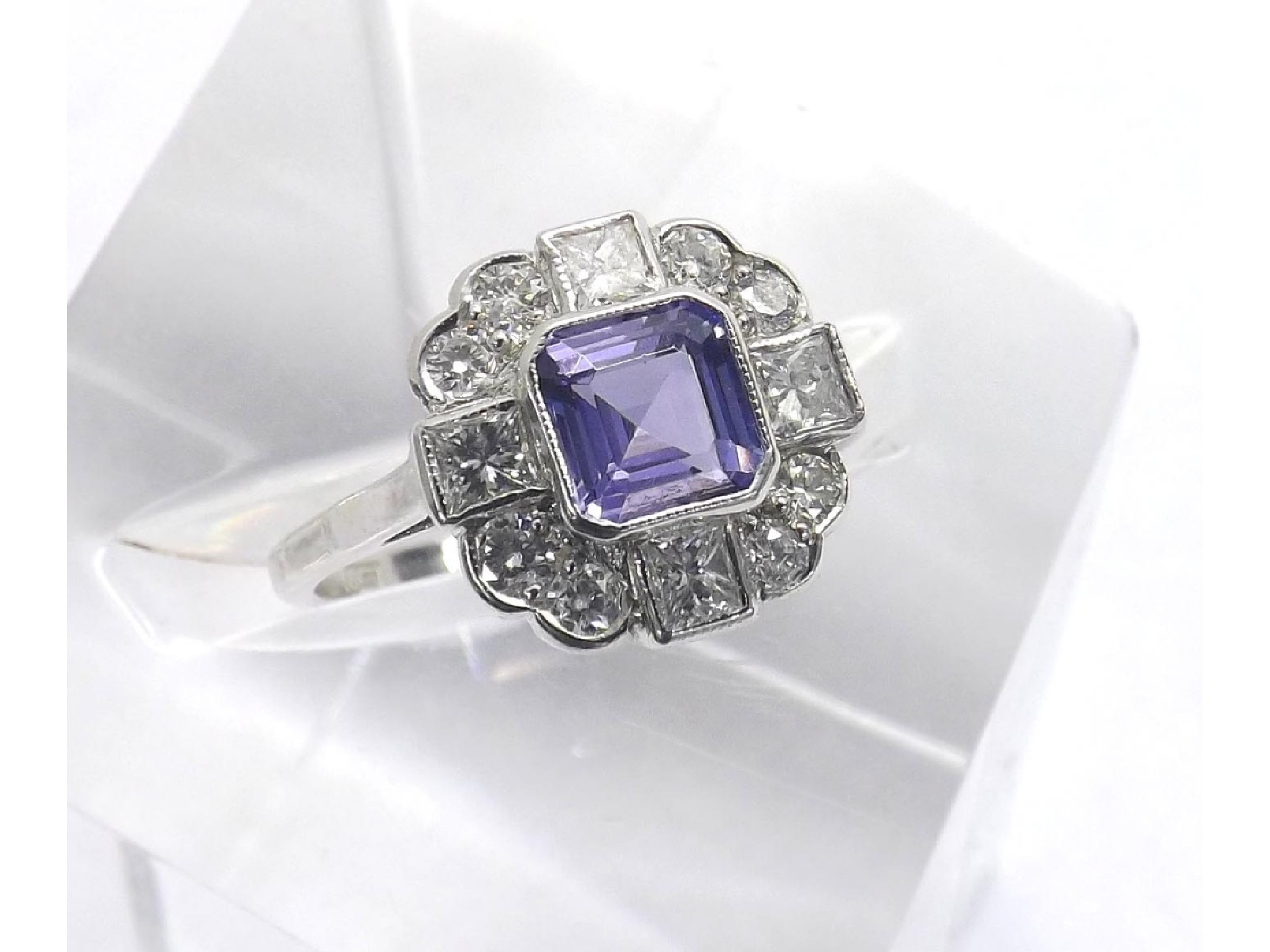 Appraisal: ct white gold tanzanite and diamond cluster ring asscher-cut tanzanite