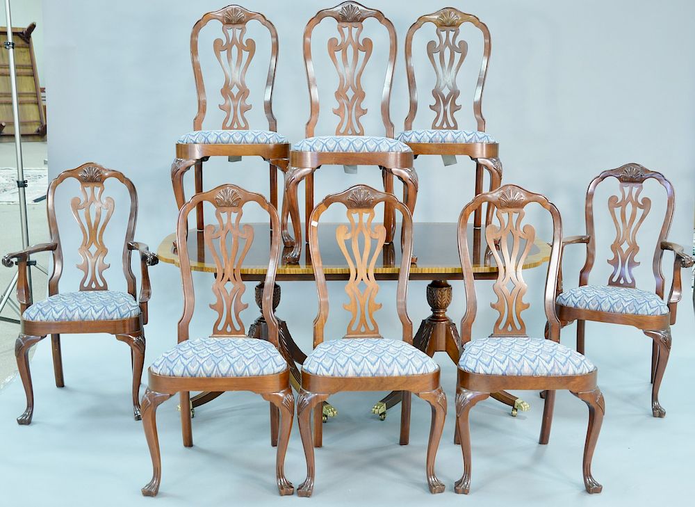 Appraisal: Councill dining set having eight Queen Anne style chairs with