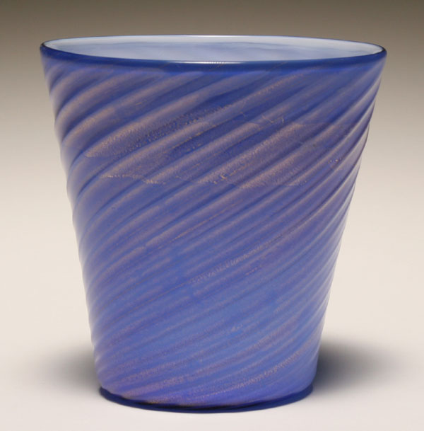 Appraisal: Seguso blue art glass vase with white interior H x