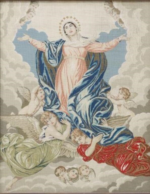 Appraisal: Framed needlework picture The Assumption of the Virgin Mary after