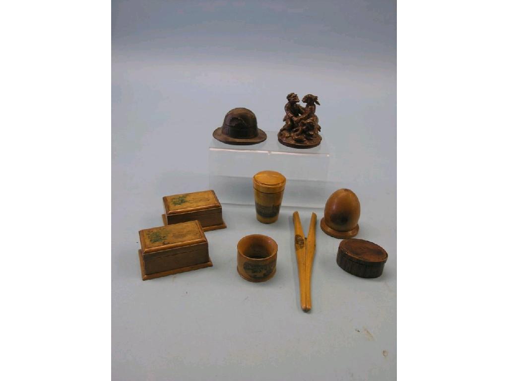 Appraisal: Treen romantic fox and rabbit group in oval mahogany and