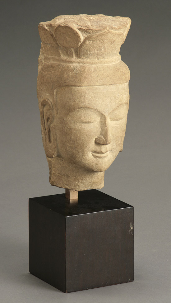 Appraisal: Chinese Sandstone Head of Bodhisattva th- th Century Mounted on