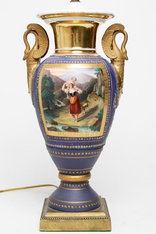 Appraisal: Old Paris Porcelain Hand-Painted Urn Vase Lamp Old Paris porcelain