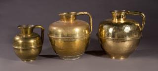 Appraisal: Group of Three French Brass Milk Pitchers th c Group