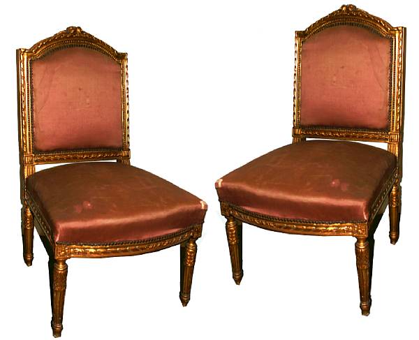 Appraisal: A pair Louis XVI style brown upholstered side chairs height