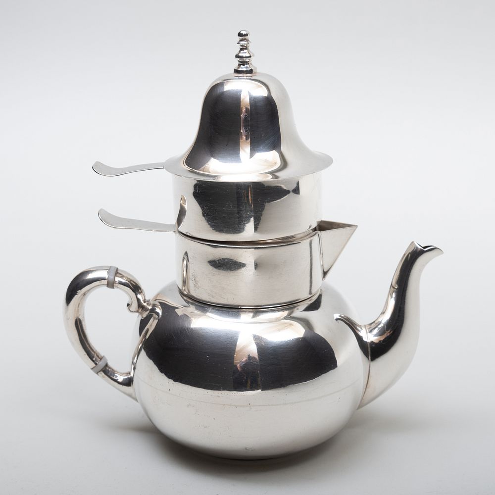 Appraisal: Taxco Mexican Silver Teapot with Stacking Cream and Sugar Vessels